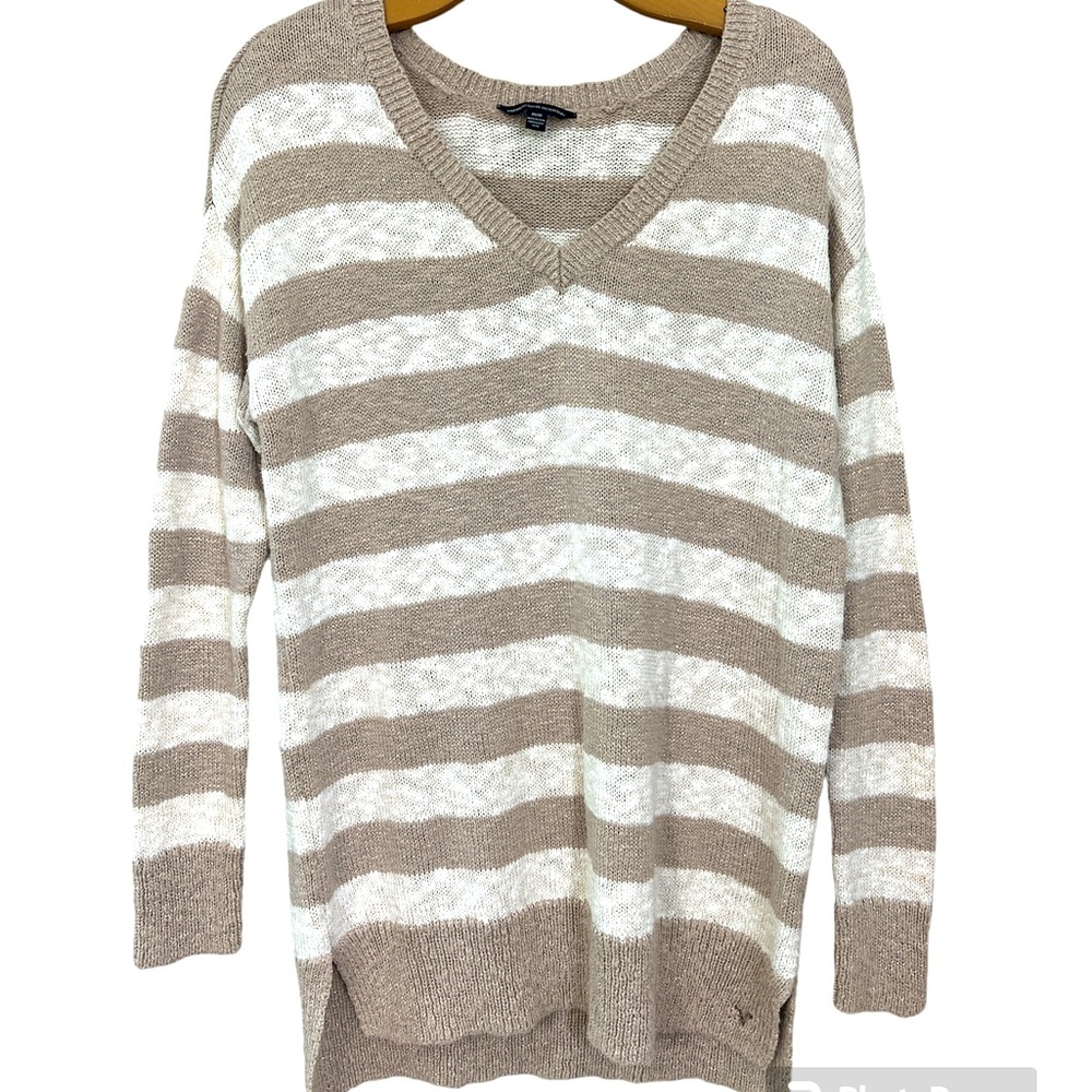 American Eagle Outfitters Striped Sweater  drop shoulder high low v neck SW1